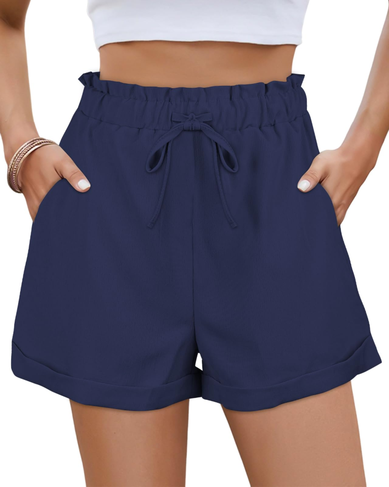 Ava Women's Summer Shorts – High Waist Drawstring Shorts with Pockets