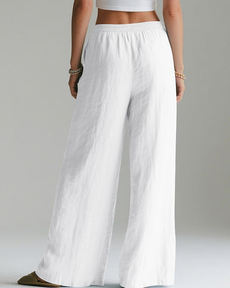 Audrey Women's Palazzo Pants – High Waist Cotton Linen Wide Leg Trousers with Pockets