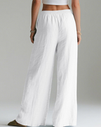 Audrey Women's Palazzo Pants – High Waist Cotton Linen Wide Leg Trousers with Pockets
