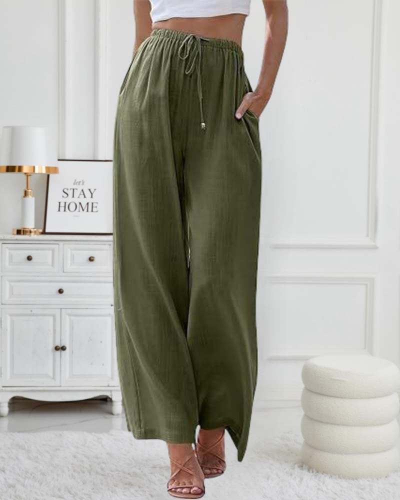 Billie Women's Linen Palazzo Pants – Wide Leg Cotton Linen Trousers with Pockets