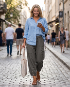 Chloe Women’s 7/8 Linen Pants – Wide Leg Summer Trousers with Button Detail