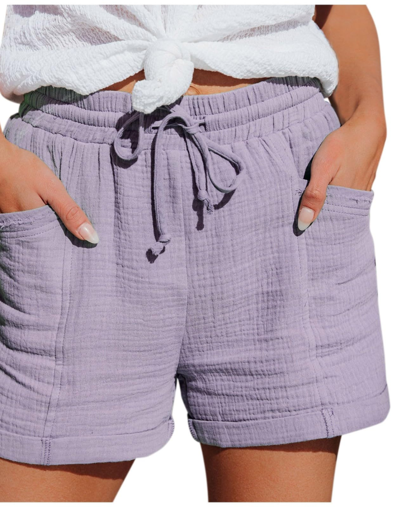 Emma Women's Linen Bermuda Shorts – High Waist Drawstring Summer Shorts with Pockets