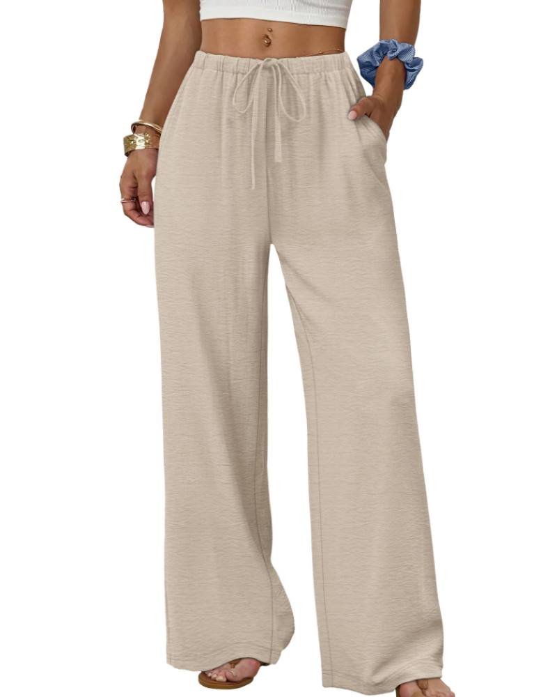Sophia Women's Wide Leg Palazzo Pants – Flowy Drawstring Summer Trousers with Pockets