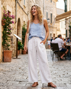 Billie Women's Linen Palazzo Pants – Wide Leg Cotton Linen Trousers with Pockets