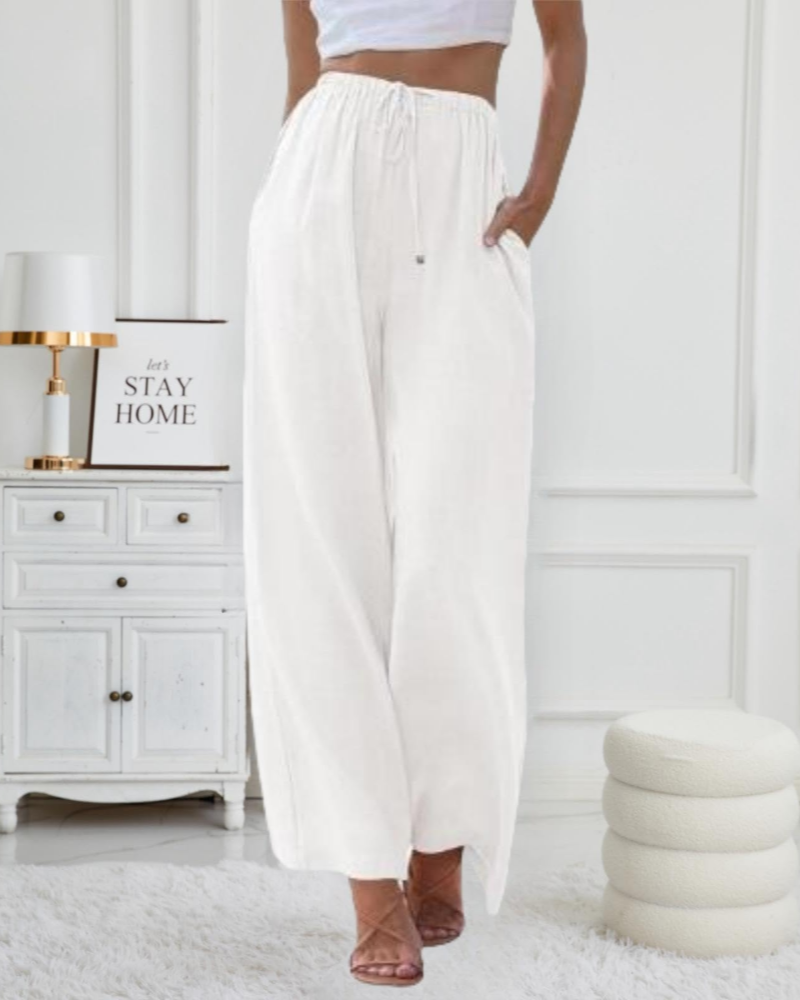 Billie Women's Linen Palazzo Pants – Wide Leg Cotton Linen Trousers with Pockets