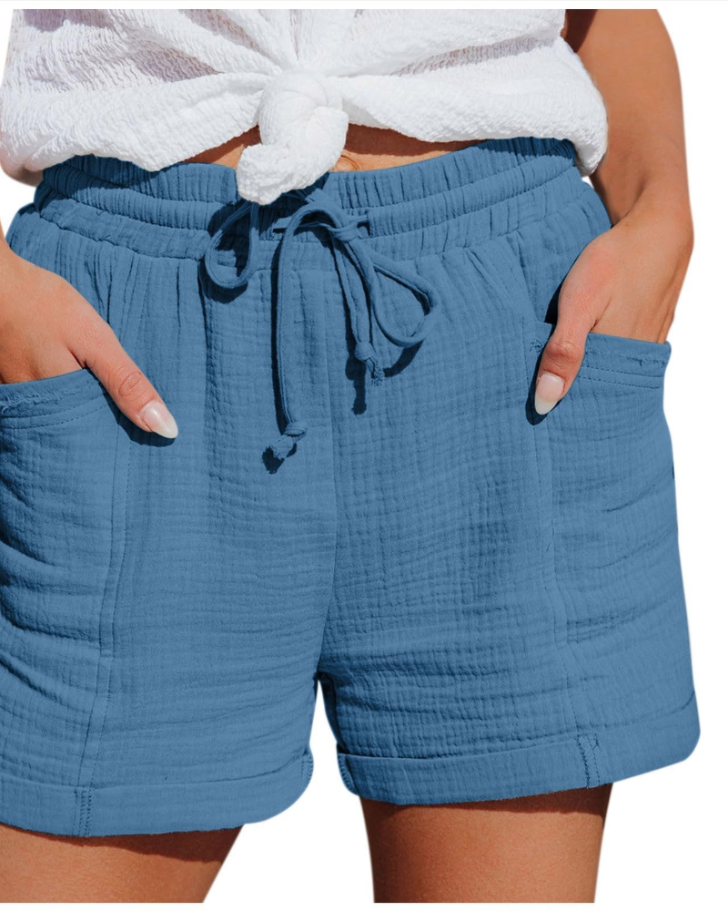 Emma Women's Linen Bermuda Shorts – High Waist Drawstring Summer Shorts with Pockets