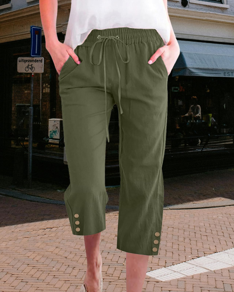 Belen Women's Capri Trousers – High Waist Drawstring Pants with Pockets Lightweight Fit