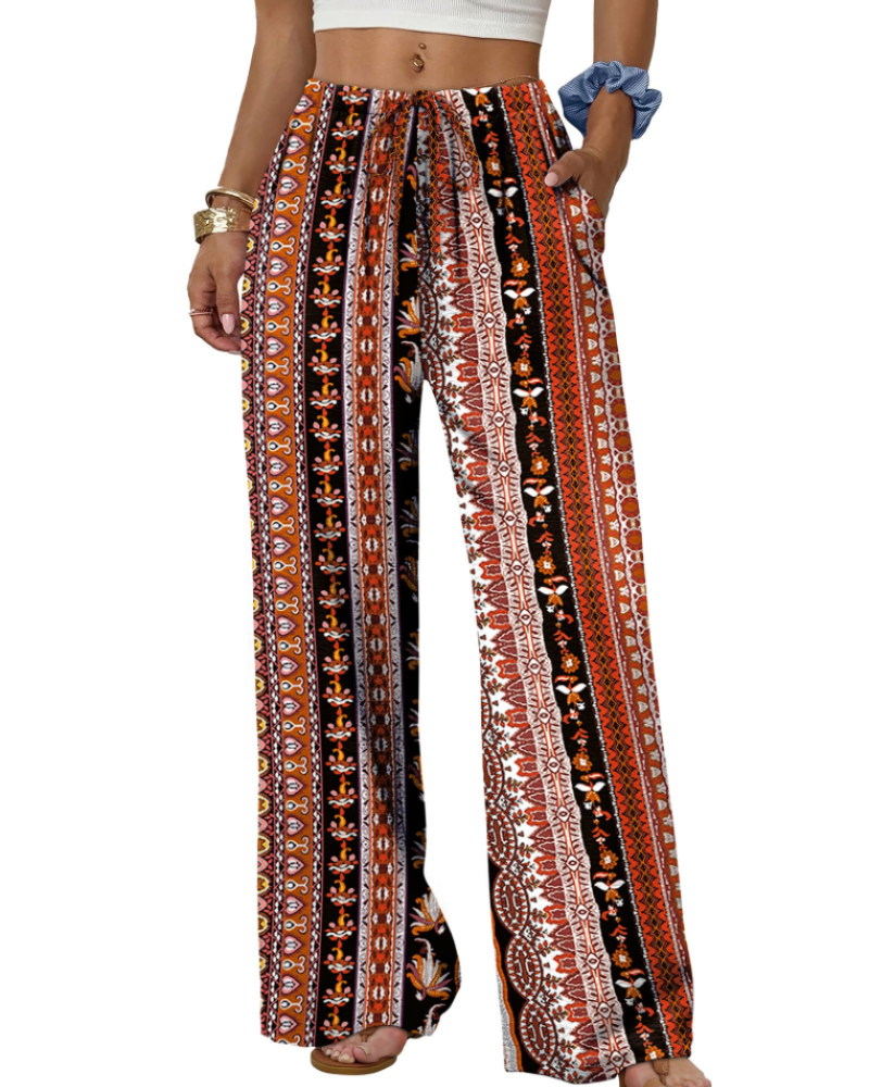 Sophia Women's Wide Leg Palazzo Pants – Flowy Drawstring Summer Trousers with Pockets