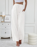 Billie Women's Linen Palazzo Pants – Wide Leg Cotton Linen Trousers with Pockets