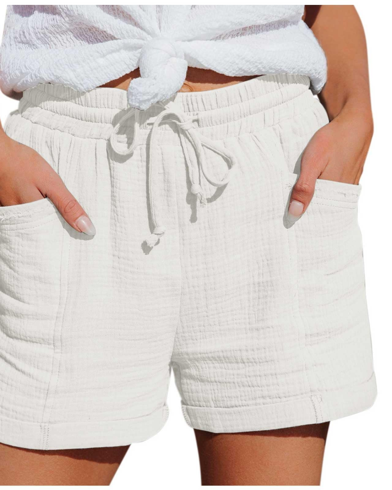 Emma Women's Linen Bermuda Shorts – High Waist Drawstring Summer Shorts with Pockets