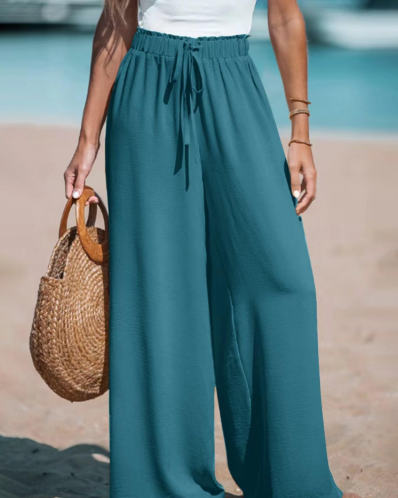 Evelyn Women's Palazzo Pants – High Waist Wide Leg Drawstring Trousers Loose Fit