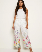 Briony Women's Wide Leg Trousers – Colourful Print Elastic Waist Casual Summer Trousers