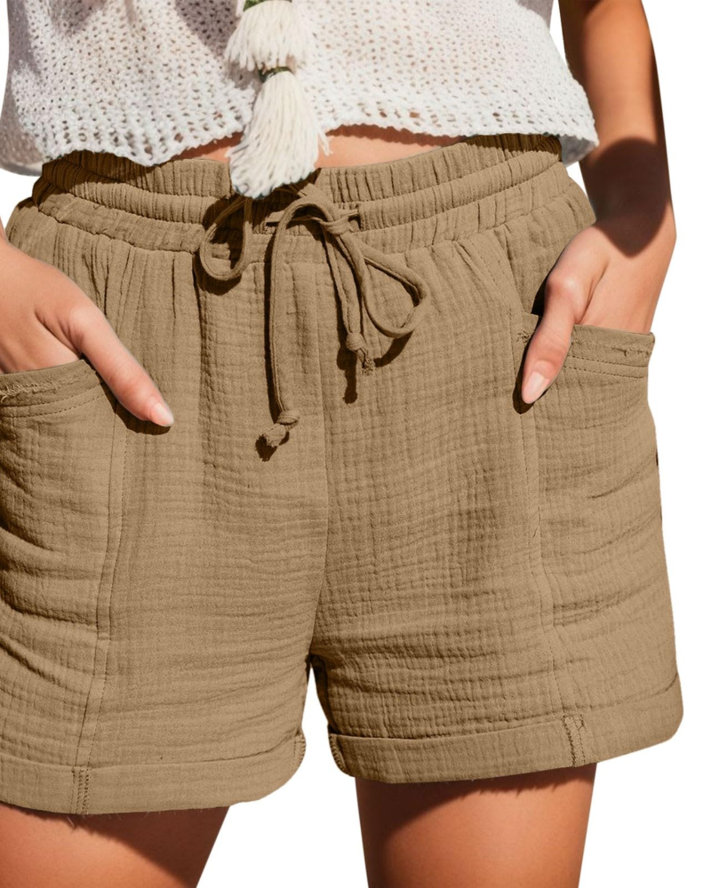 Emma Women's Linen Bermuda Shorts – High Waist Drawstring Summer Shorts with Pockets
