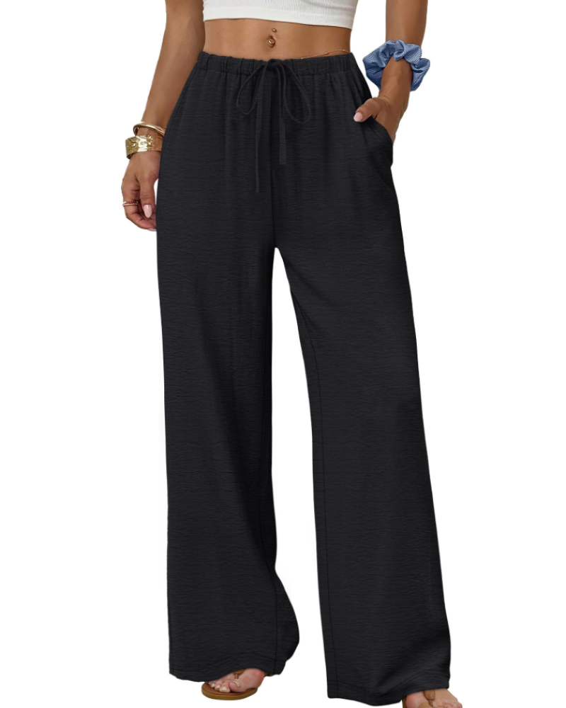 Sophia Women's Wide Leg Palazzo Pants – Flowy Drawstring Summer Trousers with Pockets