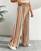 Beverly Women's Linen Wide Leg Pants – Striped Elastic Waist Trousers with Pockets