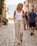Hazel Women’s Linen Pants – Wide Leg Drawstring Trousers with Side Pockets