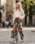 Theodosia Women's Wide Leg Jeans – Artistic Print High Rise Denim Trousers