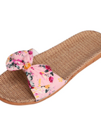 Bella Women's Linen Flat Sandals – Breathable Open Toe Bow Summer Slippers