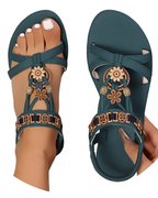 Akie Women's Bohemian Sandals – Rhinestone Open Toe Summer Comfort Sandals