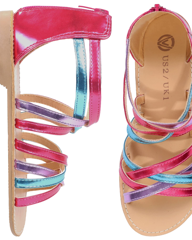 Lily Girls' Strappy Sandals – Open Toe Zipper Summer Princess Sandals