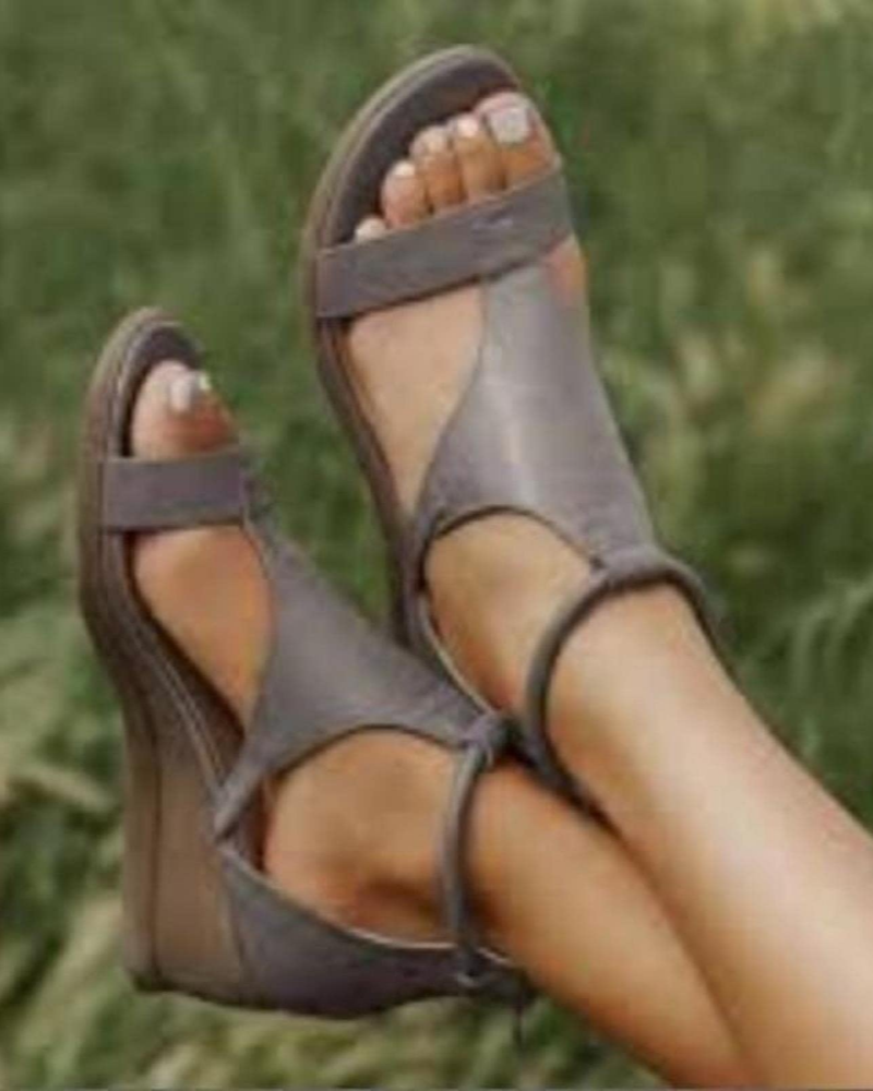 Olivia Women's Wedge Sandals – PU Leather Open Toe Zipper Summer Sandals