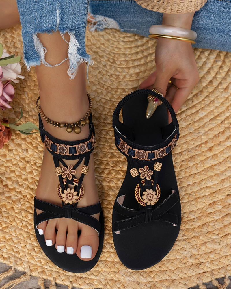 Akie Women's Bohemian Sandals – Rhinestone Open Toe Summer Comfort Sandals