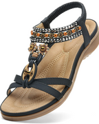 Chloe Women's Bohemian Sandals – Rhinestone T-Strap Beach Sandals with Arch Support