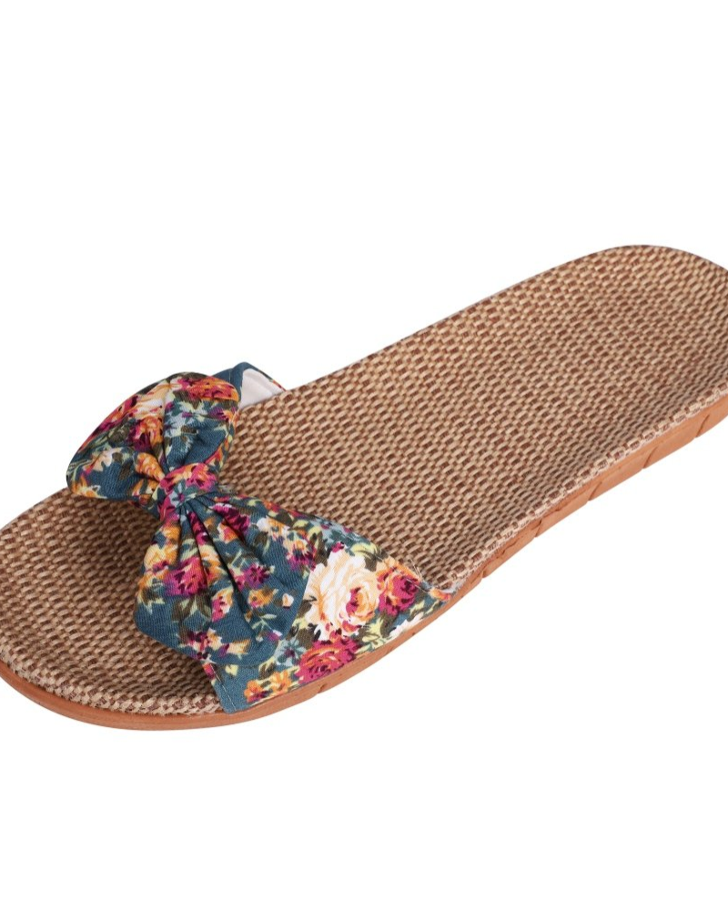 Bella Women's Linen Flat Sandals – Breathable Open Toe Bow Summer Slippers