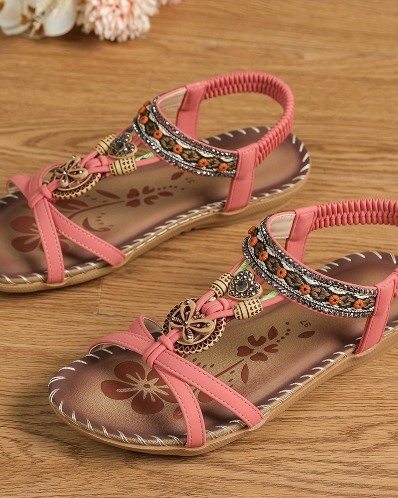 Akie Women's Bohemian Sandals – Rhinestone Open Toe Summer Comfort Sandals