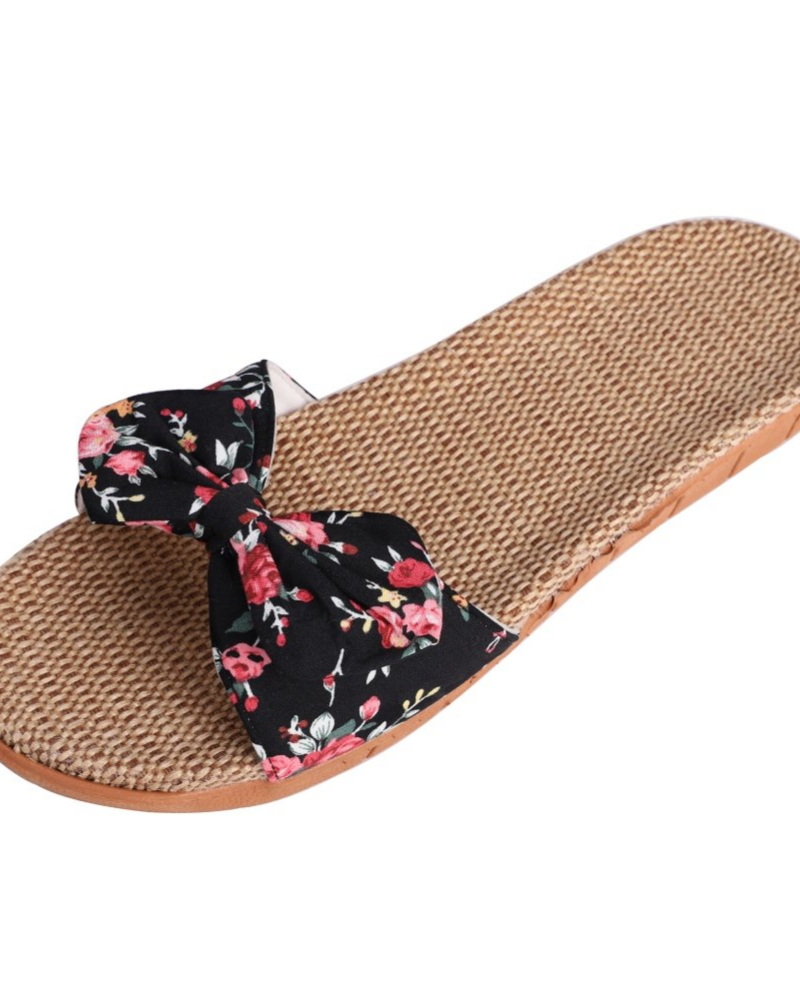 Bella Women's Linen Flat Sandals – Breathable Open Toe Bow Summer Slippers