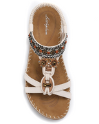 Chloe Women's Bohemian Sandals – Rhinestone T-Strap Beach Sandals with Arch Support