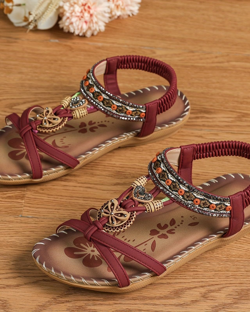 Akie Women's Bohemian Sandals – Rhinestone Open Toe Summer Comfort Sandals