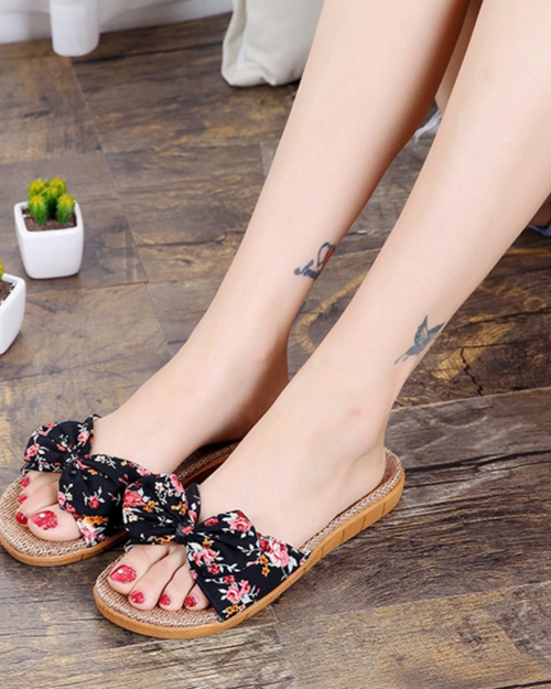 Bella Women's Linen Flat Sandals – Breathable Open Toe Bow Summer Slippers