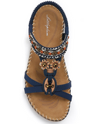 Chloe Women's Bohemian Sandals – Rhinestone T-Strap Beach Sandals with Arch Support