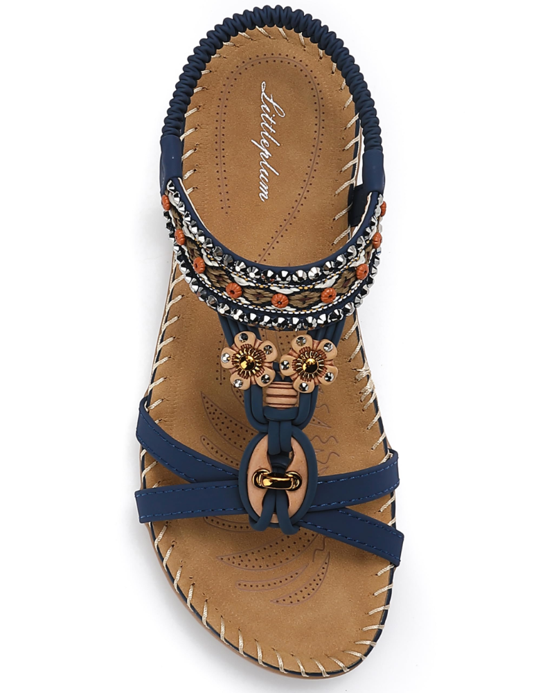 Chloe Women's Bohemian Sandals – Rhinestone T-Strap Beach Sandals with Arch Support