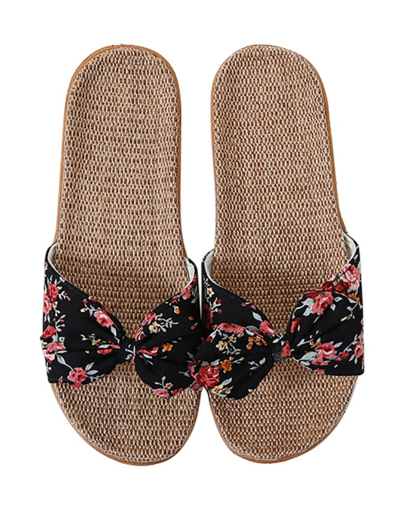Bella Women's Linen Flat Sandals – Breathable Open Toe Bow Summer Slippers