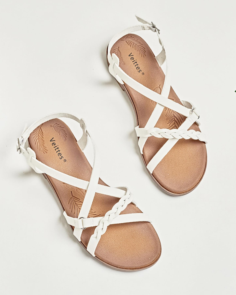 Sophia Women's Braided Flat Sandals – Cross Strap Summer Sandals with Ankle Strap