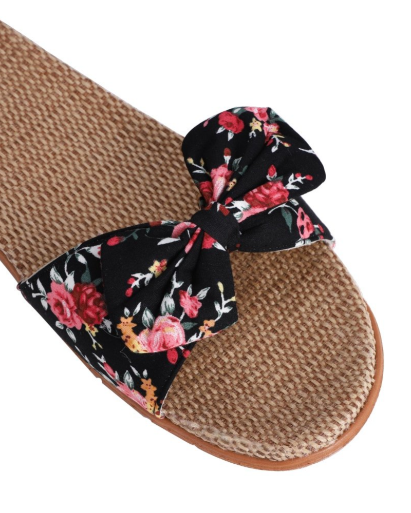 Bella Women's Linen Flat Sandals – Breathable Open Toe Bow Summer Slippers