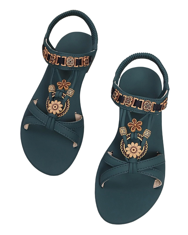Akie Women's Bohemian Sandals – Rhinestone Open Toe Summer Comfort Sandals