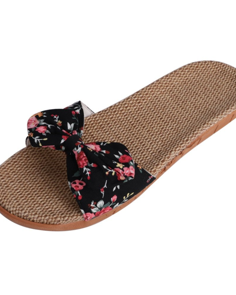 Bella Women's Linen Flat Sandals – Breathable Open Toe Bow Summer Slippers