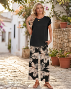 Avery Women's Lounge Set – Cap Sleeve Top & Wide Leg Pants 2-Piece Outfit