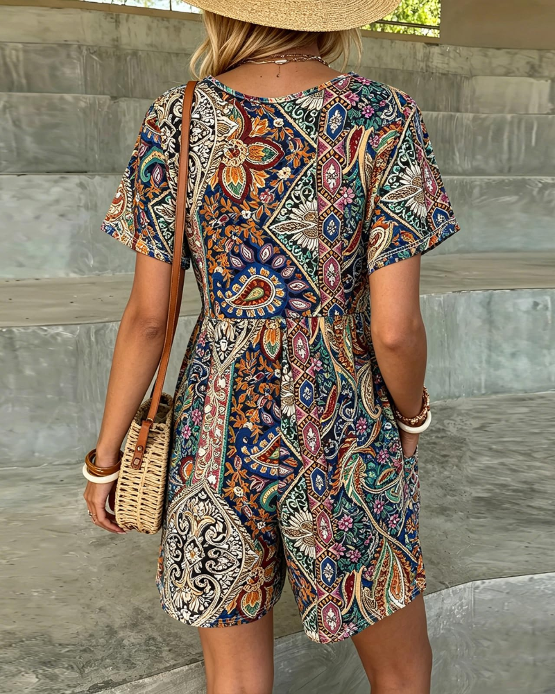 Penelope Women's Casual Jumpsuit – Short Sleeve Loose Fit One-Piece Summer Outfit