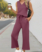 Felisha Women's Two-Piece Set – V-Neck Summer Travel Matching Outfit