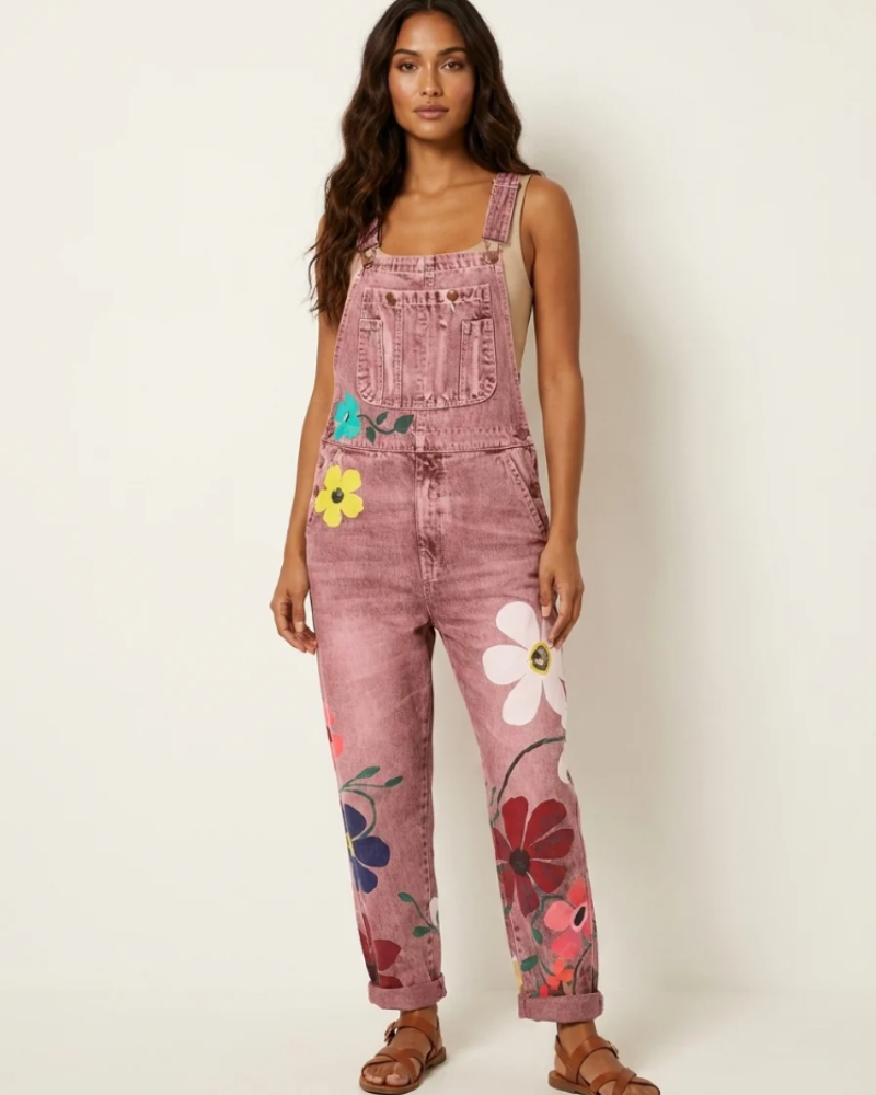 Bryony Women's Floral Dungaree Jumpsuit – Relaxed Fit Boho Summer Overalls