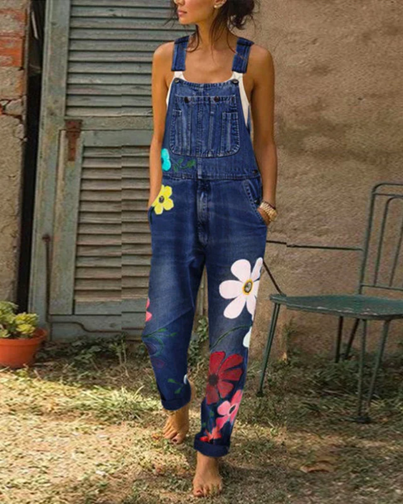 Bryony Women's Floral Dungaree Jumpsuit – Relaxed Fit Boho Summer Overalls