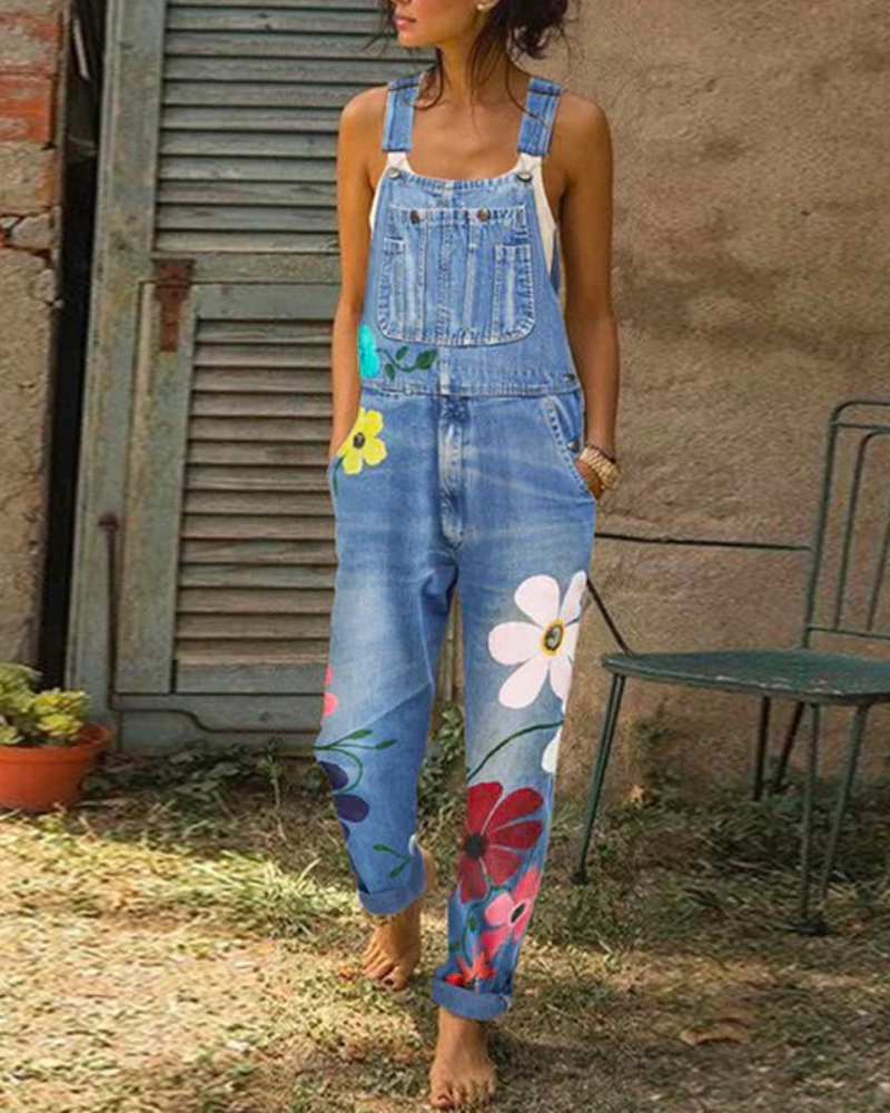 Bryony Women's Floral Dungaree Jumpsuit – Relaxed Fit Boho Summer Overalls