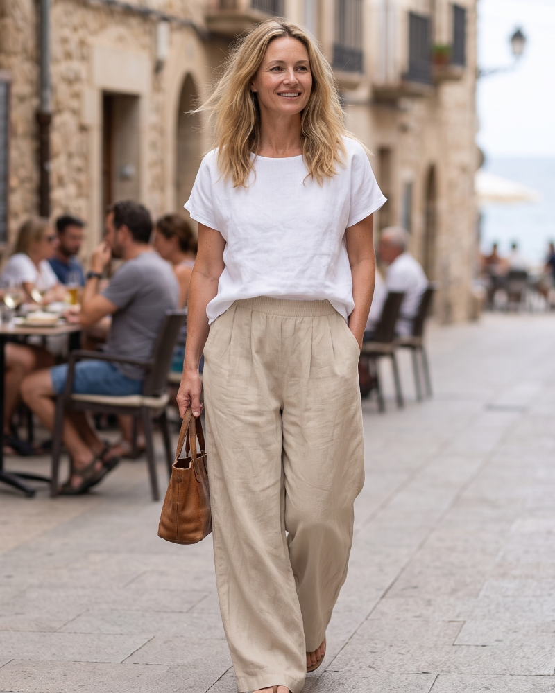 Audrey Women's Palazzo Pants – High Waist Cotton Linen Wide Leg Trousers with Pockets
