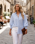Brooke Women's Striped Shirt – Long Sleeve Button-Up Blouse with Pocket & Lapel Collar