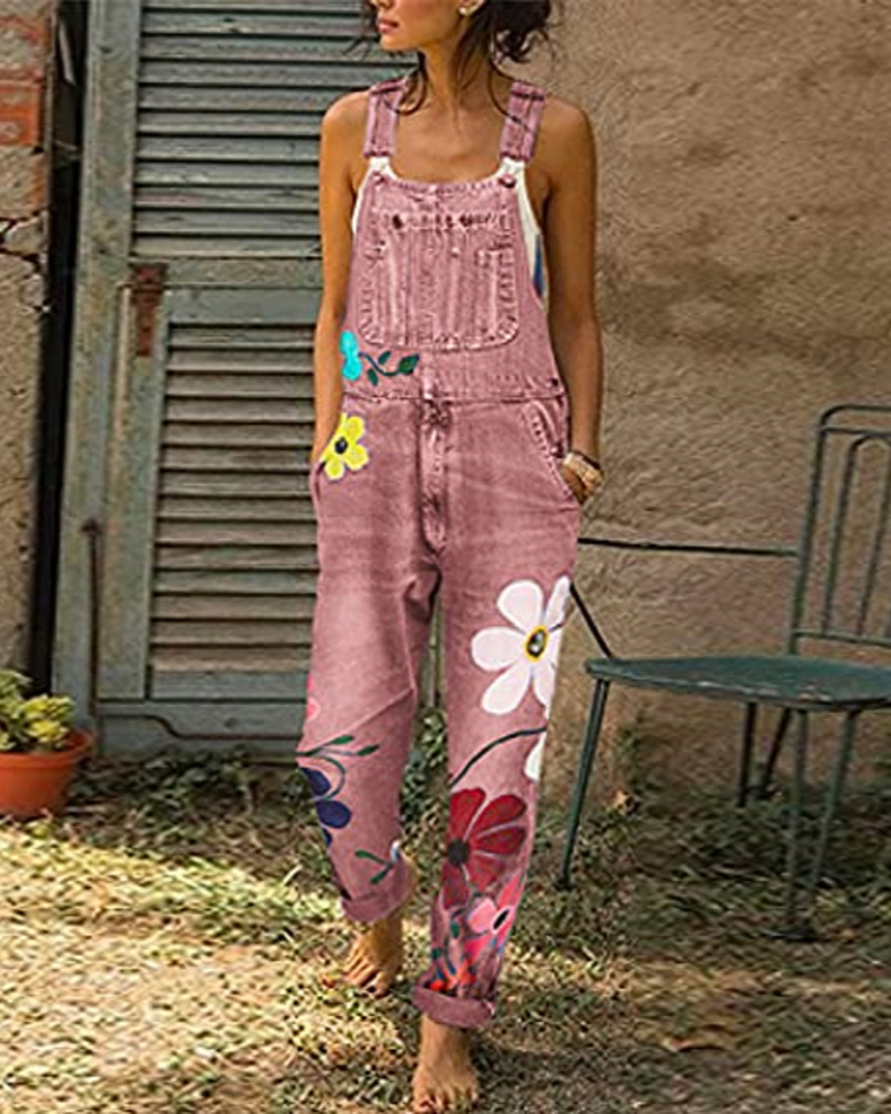 Bryony Women's Floral Dungaree Jumpsuit – Relaxed Fit Boho Summer Overalls