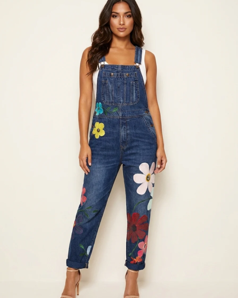 Bryony Women's Floral Dungaree Jumpsuit – Relaxed Fit Boho Summer Overalls